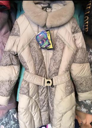 Зимове пальто кіко на дівчинку з натуральним хутром1 фото