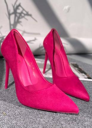 Туфлі човники жіночі рожеві фуксія на шпильці