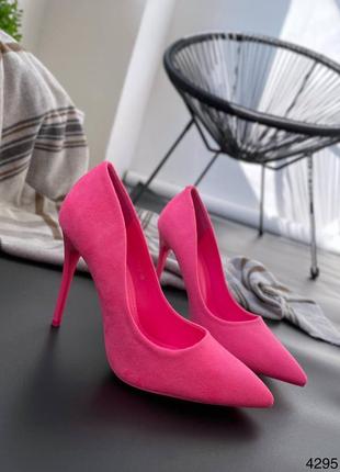Туфли женские лодочки фуксия неон розовые на шпильке6 фото