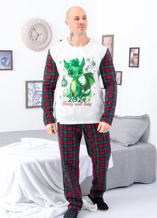 Тепла чоловіча піжама з драконом, новорічна піжама з начосом, тёплая новогодняя пижама мужская