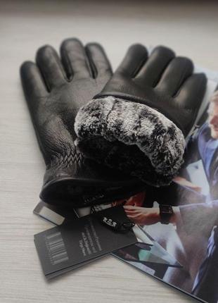 Теплі зимові чоловічі шкіряні рукавички з оленячої шкіри1 фото