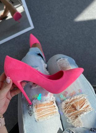 Туфли лодочки женские розовый неон на шпильках9 фото