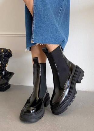 Ботинки челси зимние кожаные черные женские1 фото
