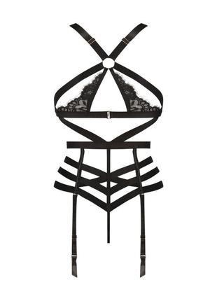 Черное боди портупея кружево с подтяжками для чулков от hunkemoller5 фото