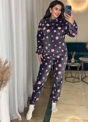 Теплая махровая пижама с принтом звездочек с кофтой с брюками одежда для дома домашний костюм2 фото