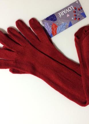 Длинные трикотажные красные перчатки6 фото