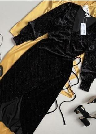 Новое роскошное блестящее бархатное платье миди на запах warehouse5 фото