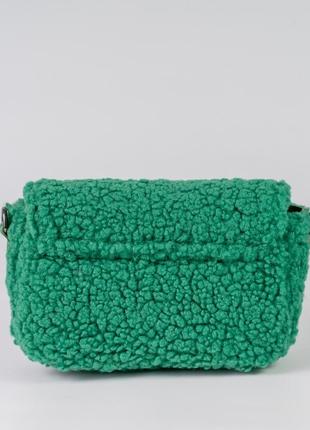 Женская сумка зеленая сумка тедди сумка пушистая зеленый клатч через плечо кроссбоди5 фото
