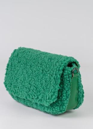 Женская сумка зеленая сумка тедди сумка пушистая зеленый клатч через плечо кроссбоди3 фото