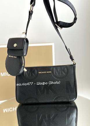 Сумка michael kors оригінал michael kors jet set logo embossed leather crossbody bag with case for apple airpods pro blac