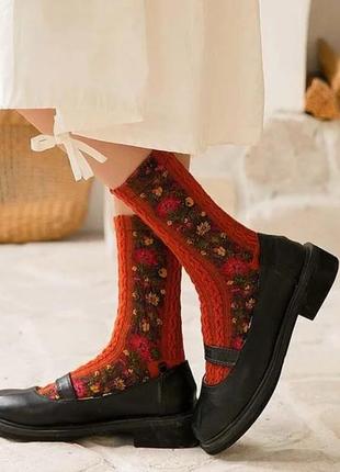5 пар! шкарпетки, український принт квіти, ретро стиль, носки, цветы. акція!!!7 фото