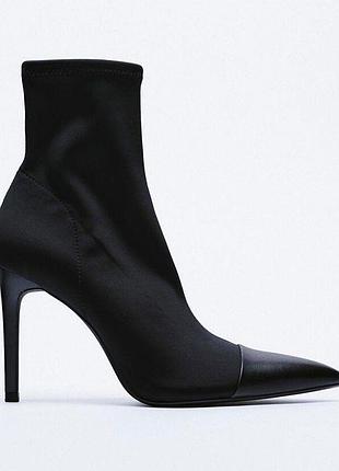 Чоботи, чулок, сапоги на каблуке, кожаный носок zara