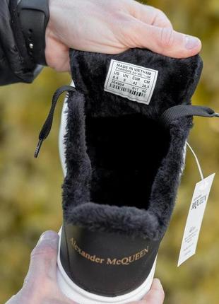 Кроссовки мужские зимние кожаные alexander mcqueen кеды из натуральной кожи утепленные мехом черно - белым5 фото
