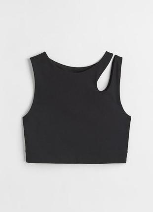 Бесшовный черный спортивный топ бралет бюстгальтер h&m move с асимметричным вырезом на плече