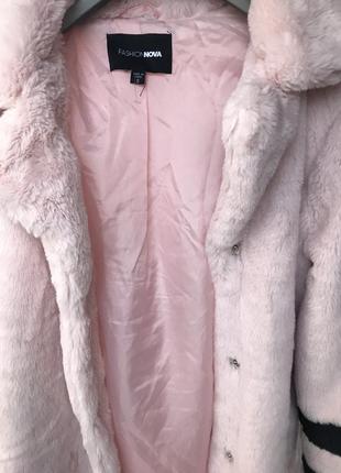Плюшевый розовый полушубок женский7 фото