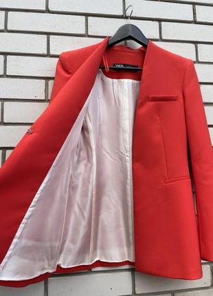 Красный жакет,пиджак, блейзер без лацканов,zara8 фото