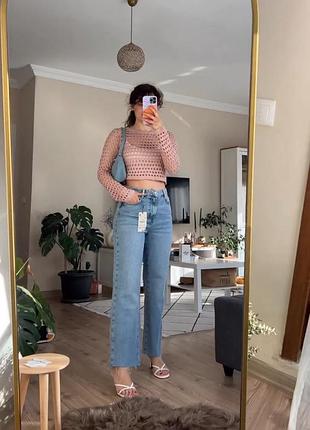 Джинсы голубые прямые необработанный край straight fit zara 6164/038