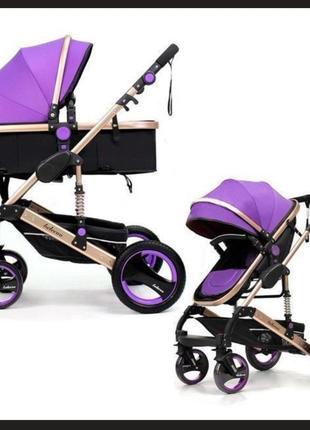 Прогулянкова коляска трансформер belecoo 2в1 фіолетова 100-92 візочок для немовлят люлька дитяча для малюка прогулка