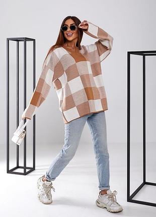 Светр оверсайз в клітинку, кофта