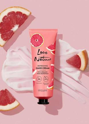 Освежающий крем для рук с органическим розовым грейпфрутом love nature 75мл