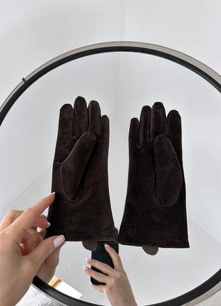 Замшеві утеплені рукавички в шоколадному кольорі fleece4 фото