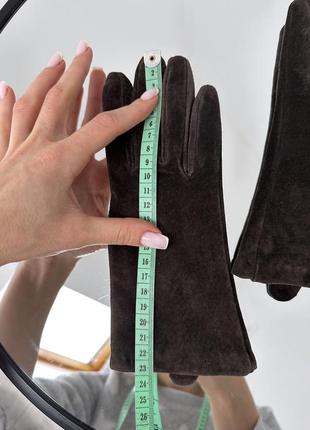 Замшеві утеплені рукавички в шоколадному кольорі fleece5 фото