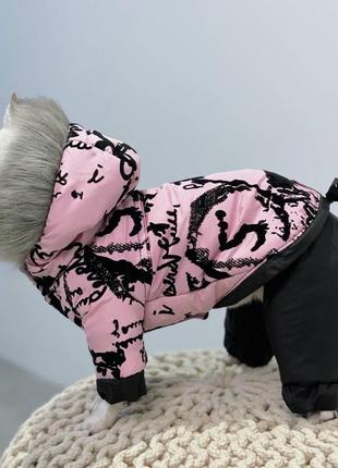 Комбінезон зі знімними штанами для собак, флок рожевий1 фото