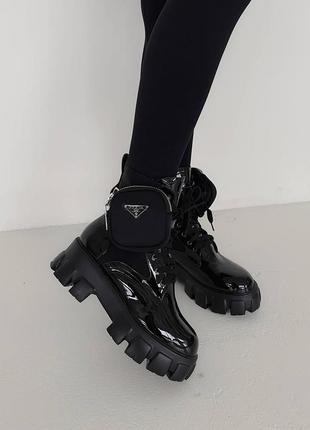 Prada leather boots nylon зимние ботинки