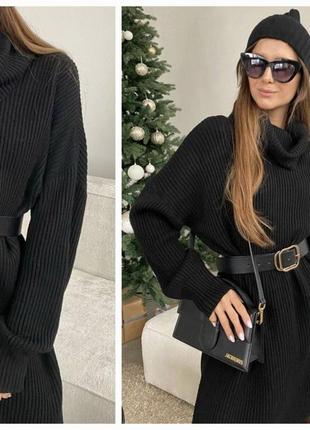 Платье мини ангоры в рубчик под горло оверсайз свитер удлиненное платье черная теплая зимняя стильная трендовая3 фото