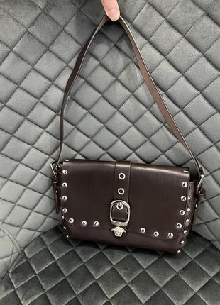 Сумка в стиле versace, кожа, коричневая