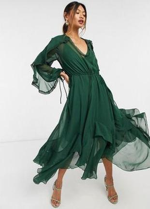 Роскошное платье asos design глубокого изумрудного цвета!