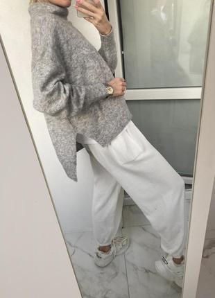 Вовна мохер пухнастий сірий светр із розрізами оверсайз h&amp;m