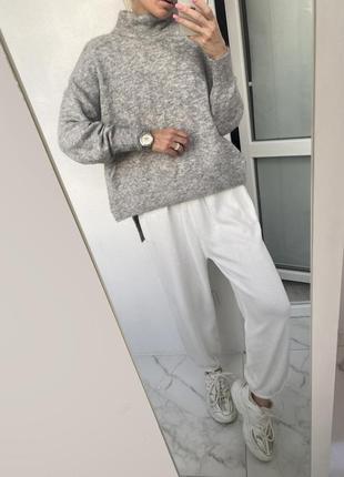 Вовна мохер пухнастий сірий светр із розрізами оверсайз h&amp;m3 фото