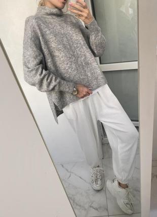 Вовна мохер пухнастий сірий светр із розрізами оверсайз h&amp;m9 фото