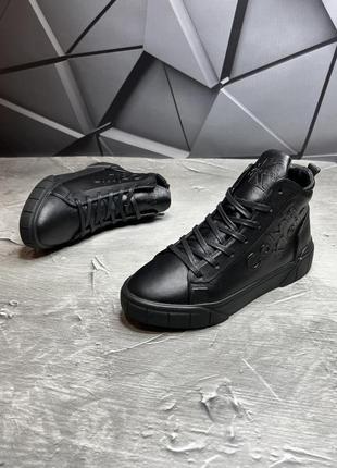 Ботинки зимние мужские бренд черные8 фото