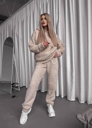 Жіночий костюм з хутром теплий зимовий тедді на хутрі кенгуру бежевий, пудра, графіт, чорний s-m, m-l. l-xl