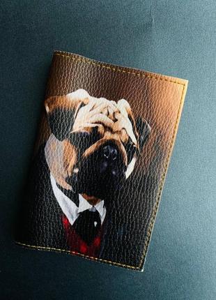 Обкладинка на паспорт книжку , закордоний паспорт , выйськовий квиток принт мопс собака
