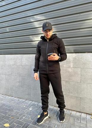 Спортивний костюм чоловічий утеплений із начосом vizavi чорний теплий костюм на флісі1 фото