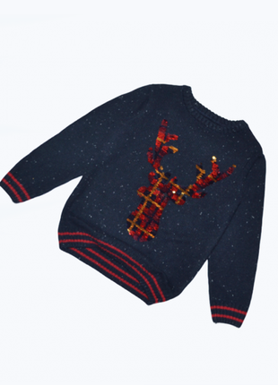 Темно-синий новогодний джемпер свитер next для мальчика 4-5 лет6 фото
