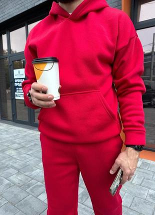 Спортивний костюм чоловічий утеплений на флісі червоний vizavi зимовий костюм тринитка з начосом2 фото