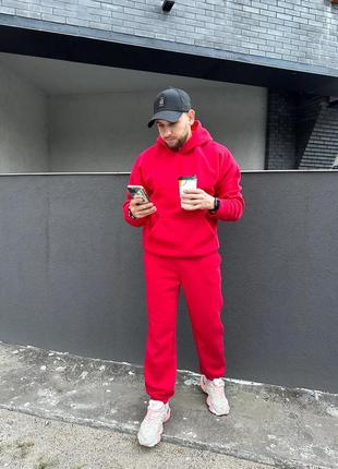 Спортивний костюм чоловічий утеплений на флісі червоний vizavi зимовий костюм тринитка з начосом9 фото