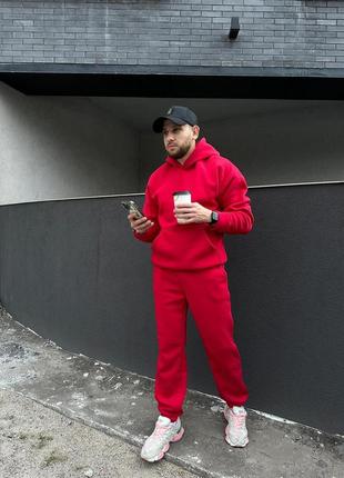 Спортивний костюм чоловічий утеплений на флісі червоний vizavi зимовий костюм тринитка з начосом10 фото