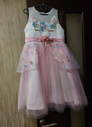 Шикарное нарядное платье единорога с фатиновой юбкой pretty princess 6-8 лет2 фото