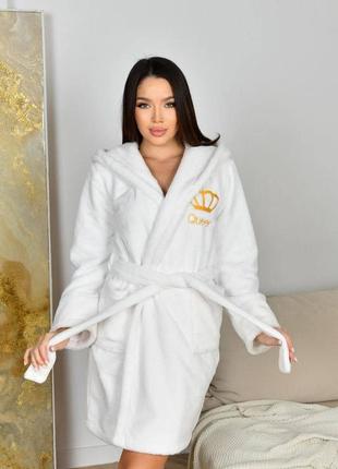 Жіночий укорочений махровий халат із написом "queen" розміри 44-46, 48-506 фото