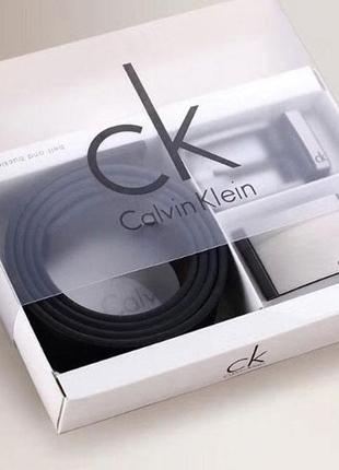 Ремень calvin klein черный с 2 пряжками / подарок на новый год мужской