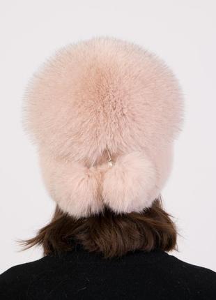 В'язана жіноча зимова норкова шапка кольору пудри4 фото