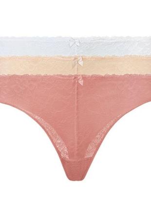 Комплект женских трусиков ( стринги) из 3 штук, размер xs/s, цвет белый, бежевый, пудра