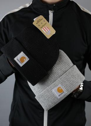 Жіноча чоловіча унісекс чорна сіра шапка зимова carhartt кархарт брендова якісна тепла