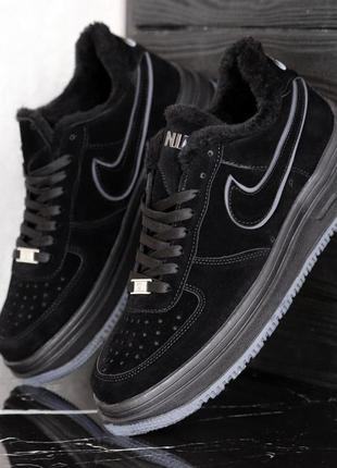 Кроссовки зимние мужские nike air force winter suede черный замшевые с мехом