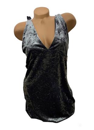 Платье мини серый бархатистый велюровый